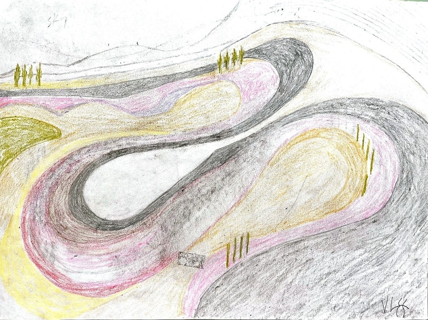 Road Trip sketch — colored pencil study