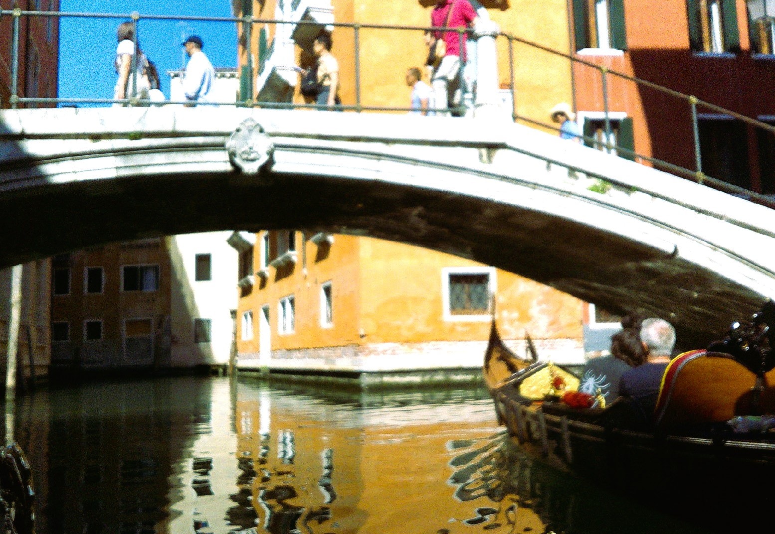 Gondola canal bridge colorful Venice buildings