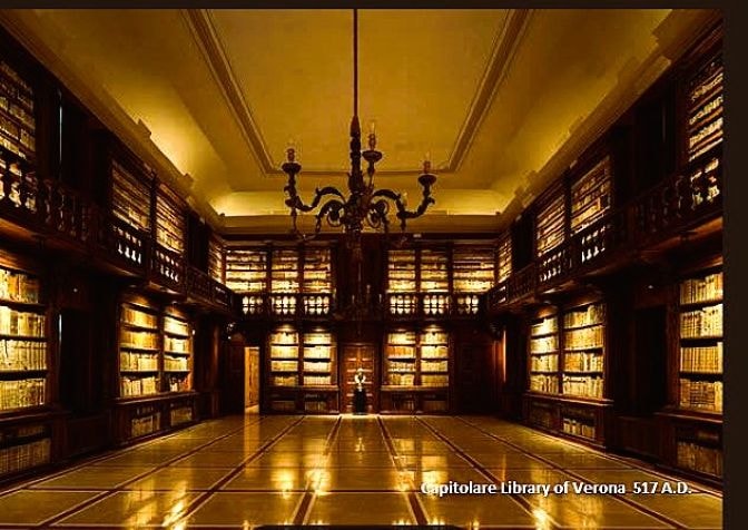 Ornate library interior golden lighting Verona