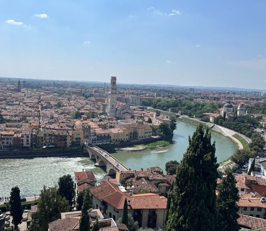 Verona Italy aerial cityscape Adige River bridge